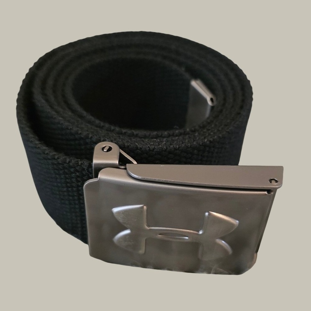 Under Armour Boys Webbing Belt Kids One Size Black Canvas Logo Buckle Athleisure